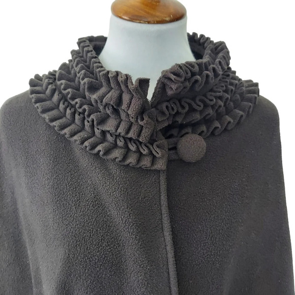 Le Moda Black Fleece‎ Cape with High Ruffled Neck and Ruffled Pockets - Picture 14 of 15